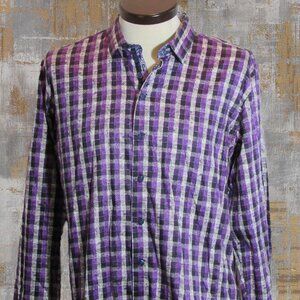 Au Noir Limited Edition Purple Plaid Floral Flip Cuffs Mens Shirt XL or Size 6